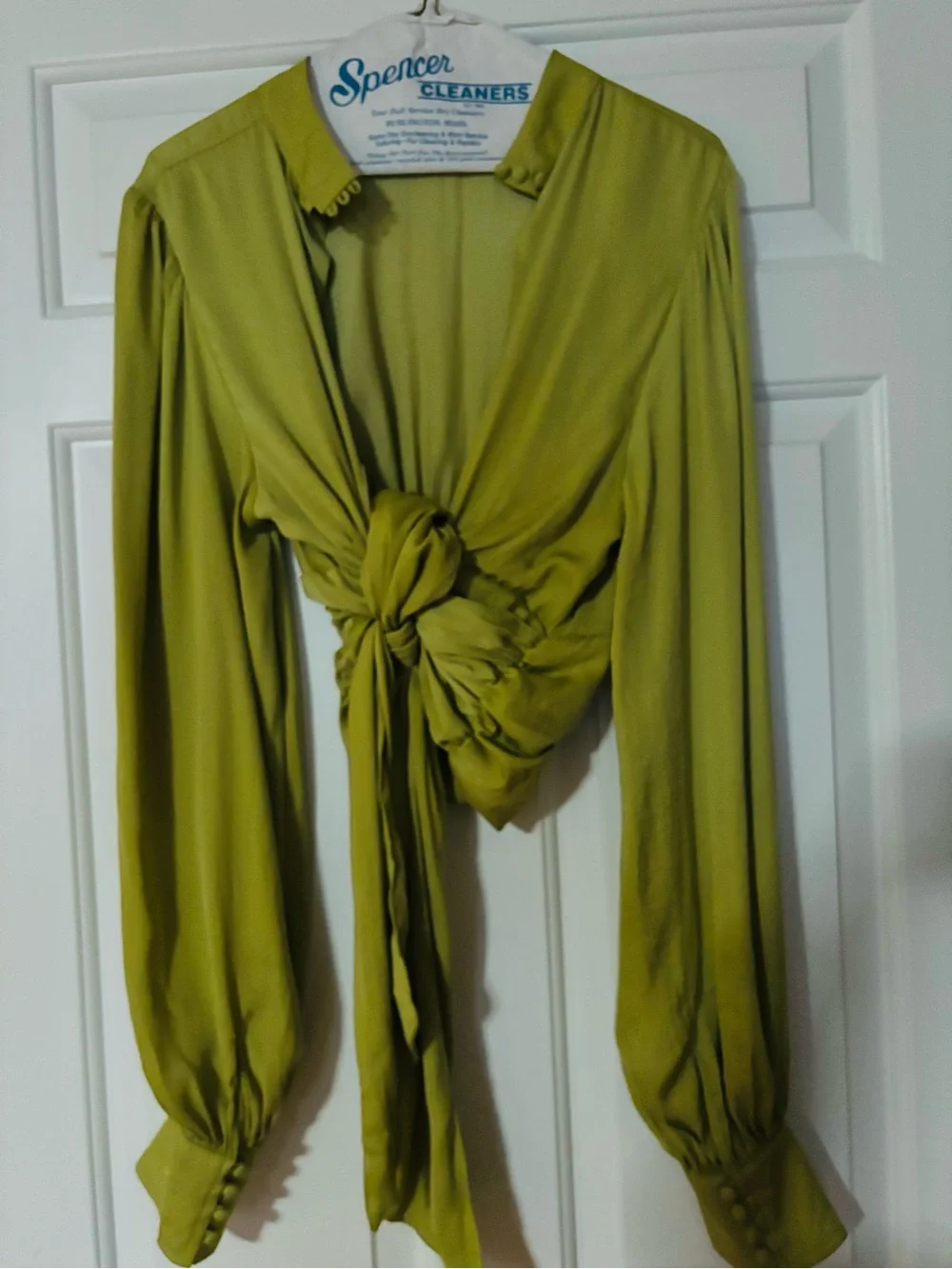 Free People Olive Green Long-Sleeve Ruched Back Blouse - open back